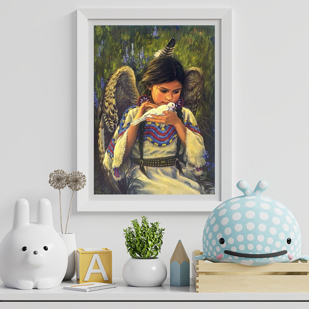 Pigeon Girl - Full Round Drill Diamond Painting 30*40CM