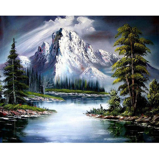 Lake Under Snow Mountain - Full Round Drill Diamond Painting 50*40CM