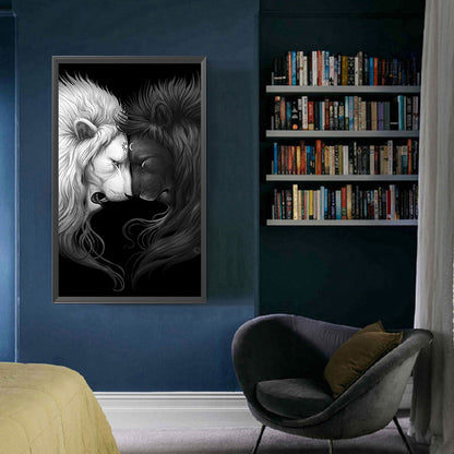 Black And White Lion - Full Round Drill Diamond Painting 40*70CM