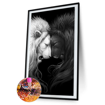 Black And White Lion - Full Round Drill Diamond Painting 40*70CM