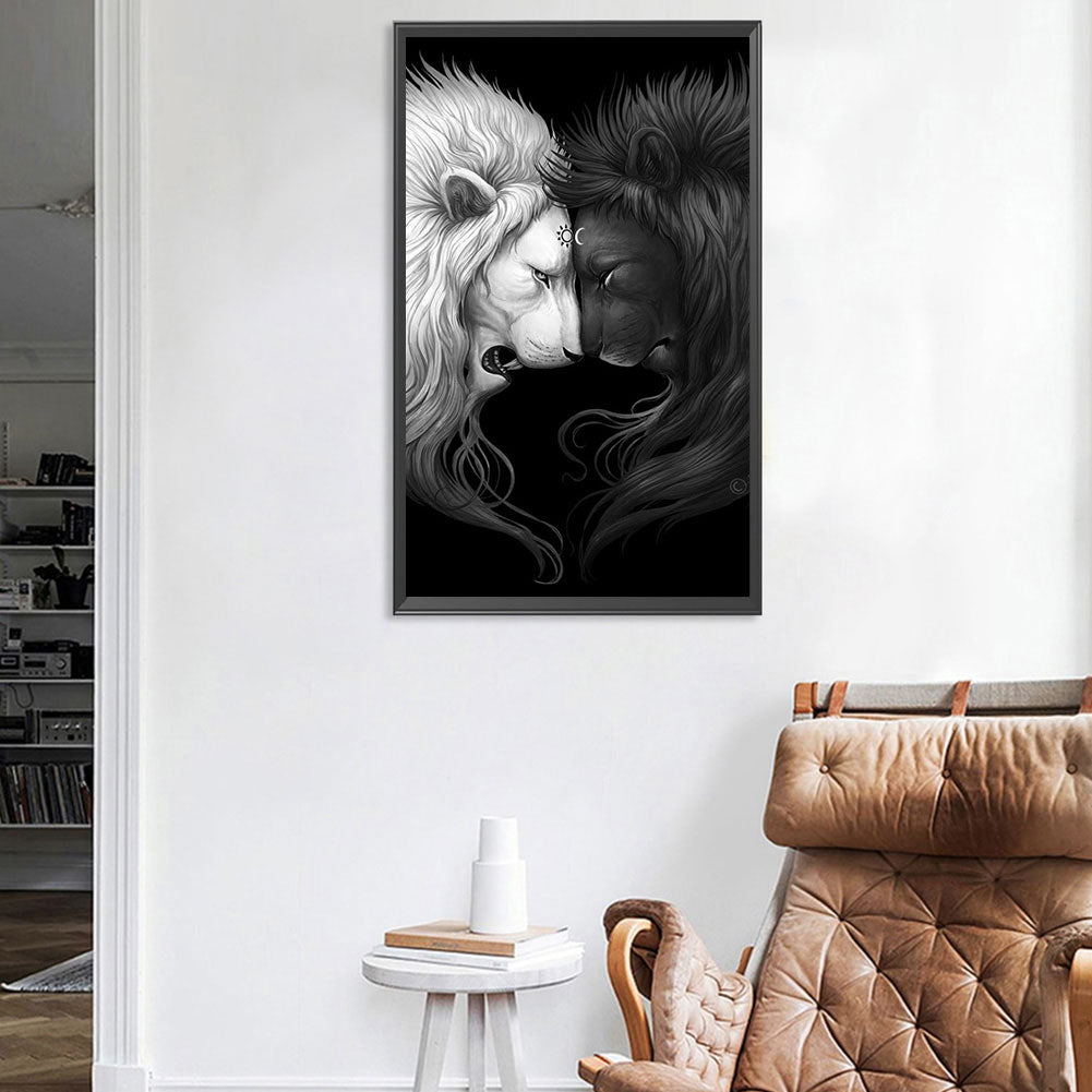 Black And White Lion - Full Round Drill Diamond Painting 40*70CM