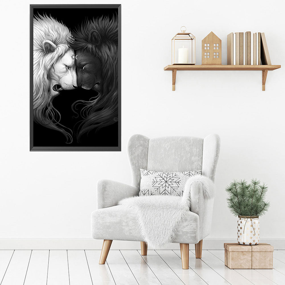 Black And White Lion - Full Round Drill Diamond Painting 40*70CM