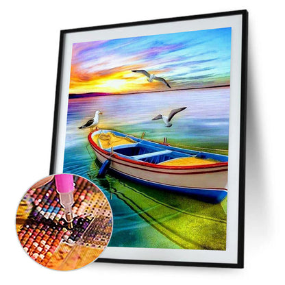 Sunset Boat - Full Round Drill Diamond Painting 30*40CM