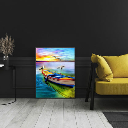 Sunset Boat - Full Round Drill Diamond Painting 30*40CM