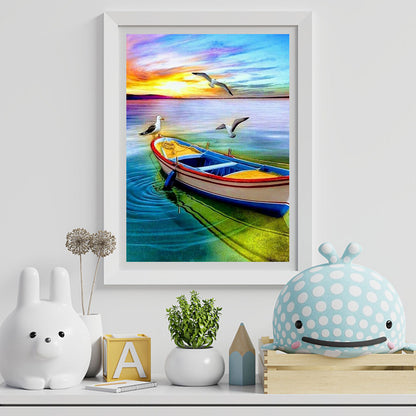 Sunset Boat - Full Round Drill Diamond Painting 30*40CM