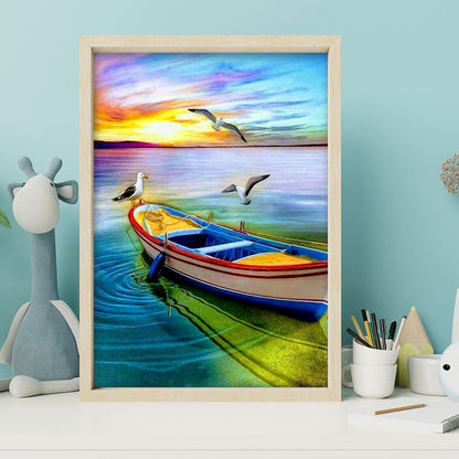 Sunset Boat - Full Round Drill Diamond Painting 30*40CM