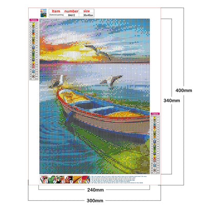 Sunset Boat - Full Round Drill Diamond Painting 30*40CM