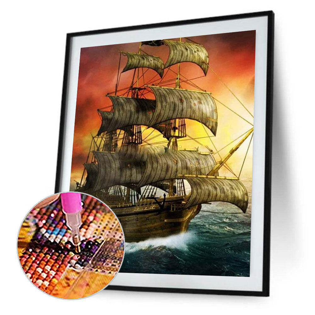 Sailboat At Sea - Full Round Drill Diamond Painting 30*40CM