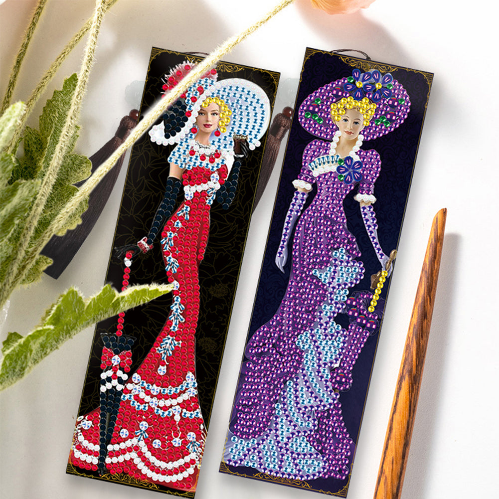 2pcs DIY Diamond Painting Leather Bookmark Lady Mosaic Craft Handmade Art