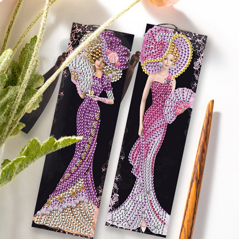 2pcs DIY Diamond Painting Leather Bookmark Lady Mosaic Craft Handmade Art