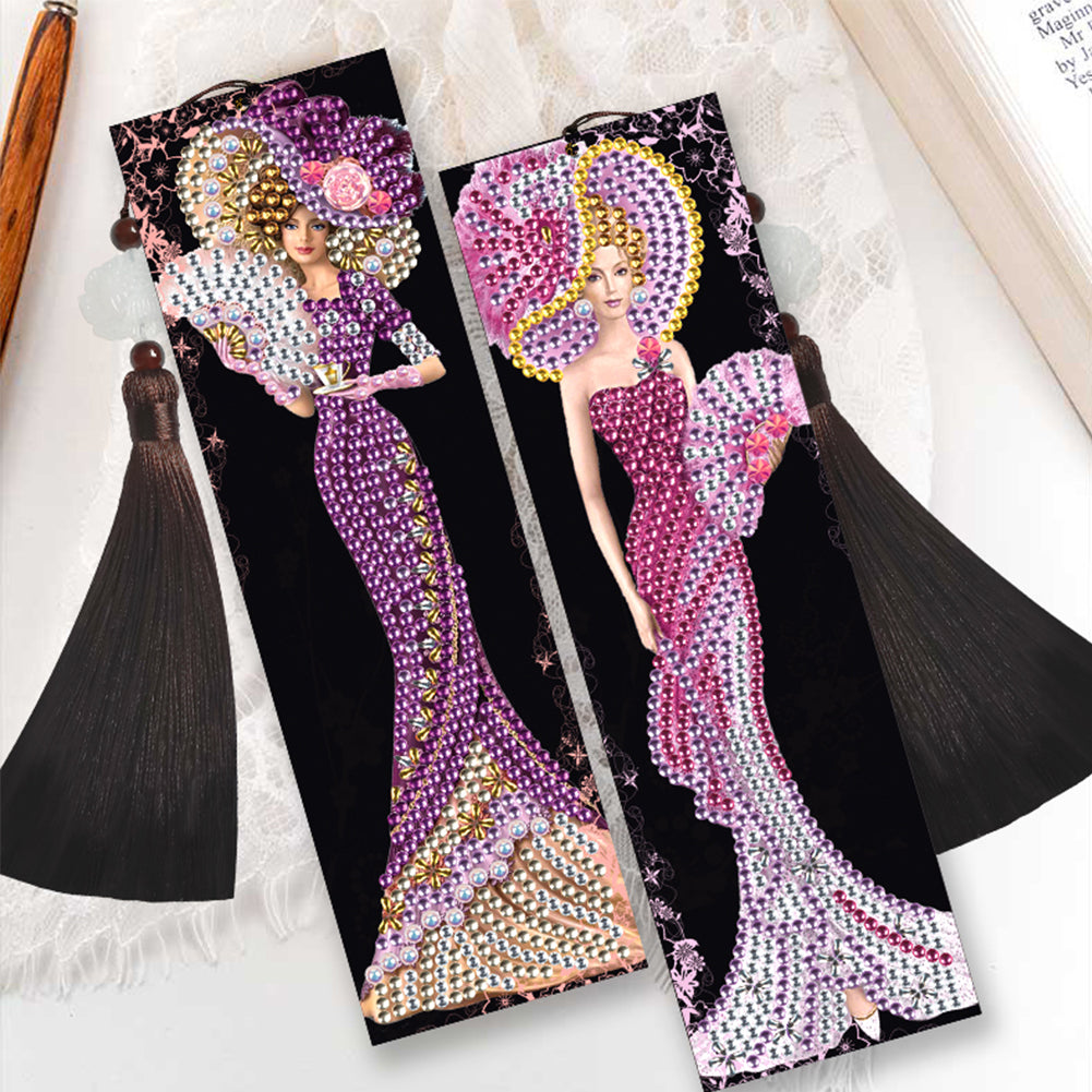 2pcs DIY Diamond Painting Leather Bookmark Lady Mosaic Craft Handmade Art