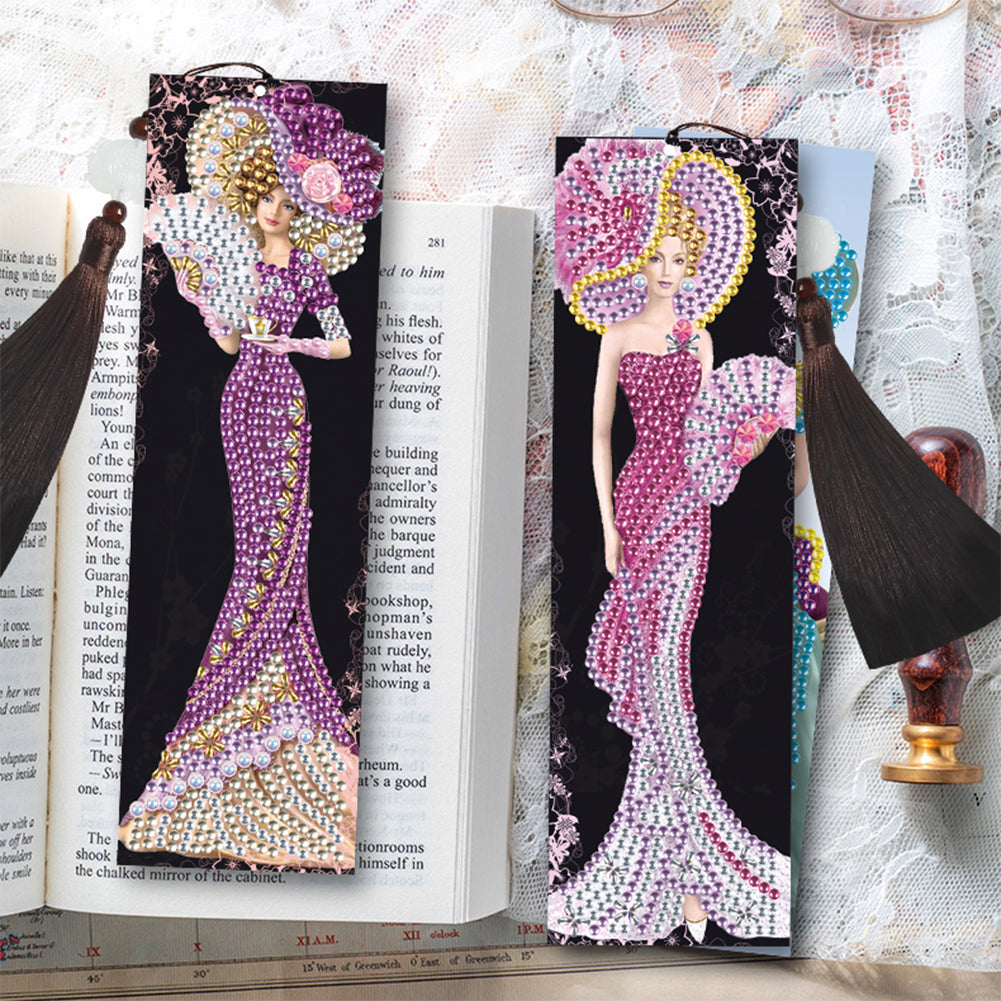 2pcs DIY Diamond Painting Leather Bookmark Lady Mosaic Craft Handmade Art