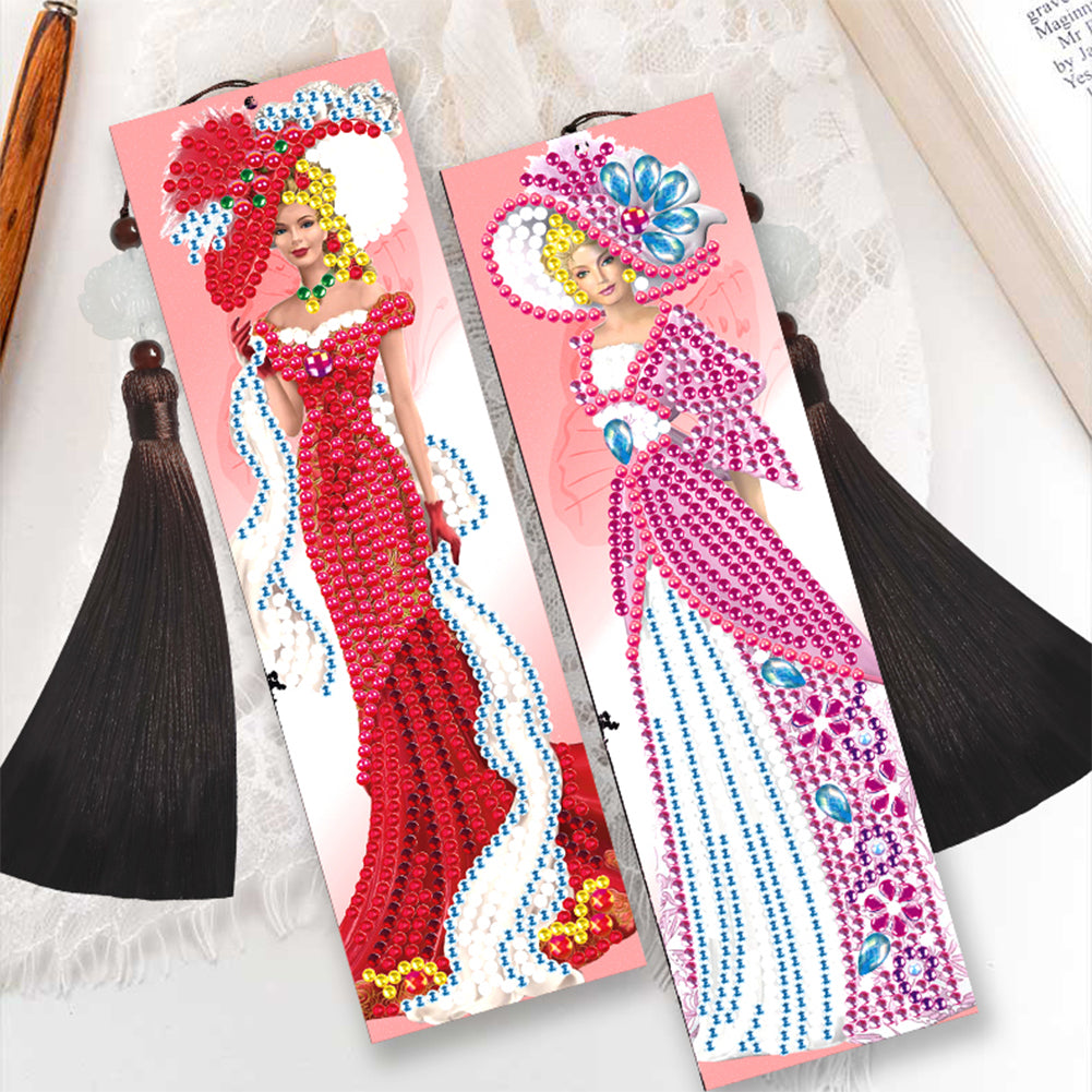 2pcs DIY Diamond Painting Leather Bookmark Lady Mosaic Craft Handmade Art