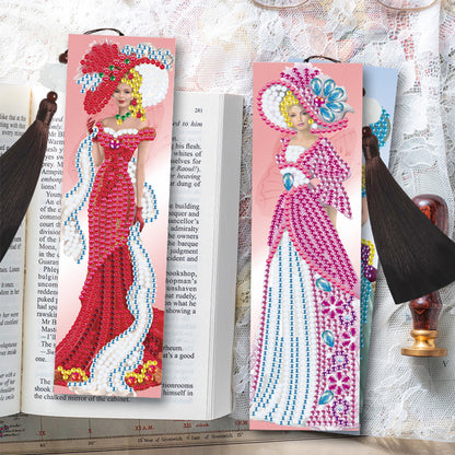 2pcs DIY Diamond Painting Leather Bookmark Lady Mosaic Craft Handmade Art