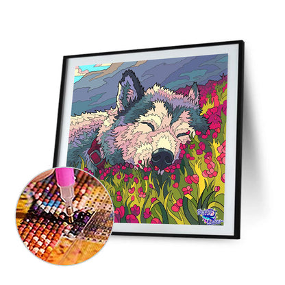 Flower Wolf - Full Round Drill Diamond Painting 40*40CM