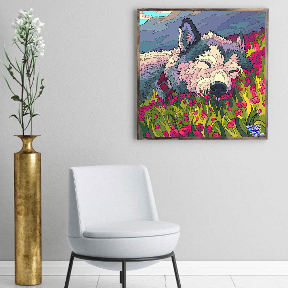 Flower Wolf - Full Round Drill Diamond Painting 40*40CM