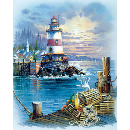 Lighthouse Seaside - Full Round Drill Diamond Painting 40*50CM