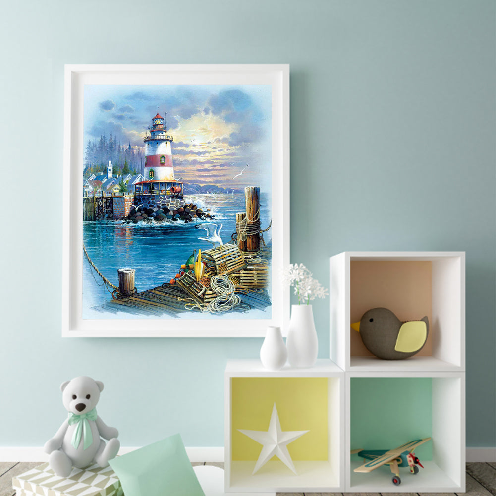 Lighthouse Seaside - Full Round Drill Diamond Painting 40*50CM