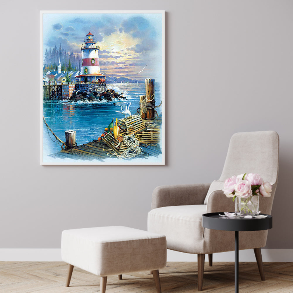 Lighthouse Seaside - Full Round Drill Diamond Painting 40*50CM