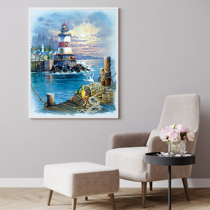 Lighthouse Seaside - Full Round Drill Diamond Painting 40*50CM