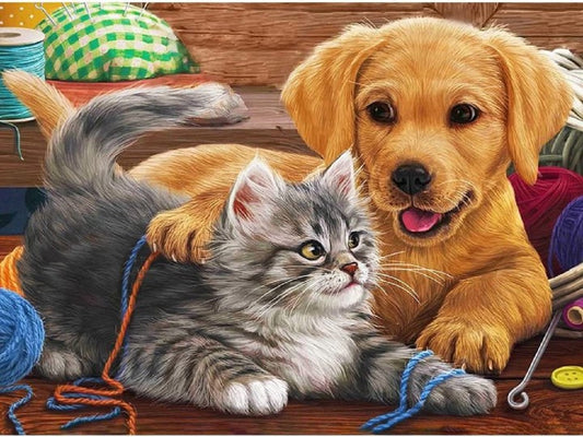 Cats And Dogs - Full Round Drill Diamond Painting 40*30CM