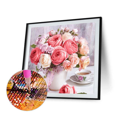 Pink Rose - Full Round Drill Diamond Painting 40*40CM