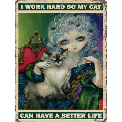 Cat And Girl - Full Round Drill Diamond Painting 30*40CM