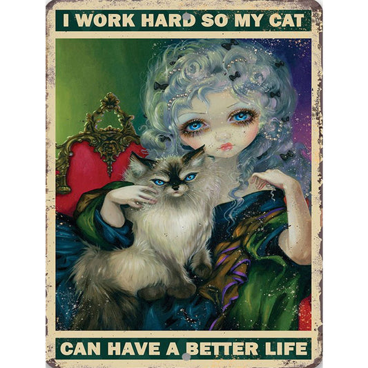 Cat And Girl - Full Round Drill Diamond Painting 30*40CM