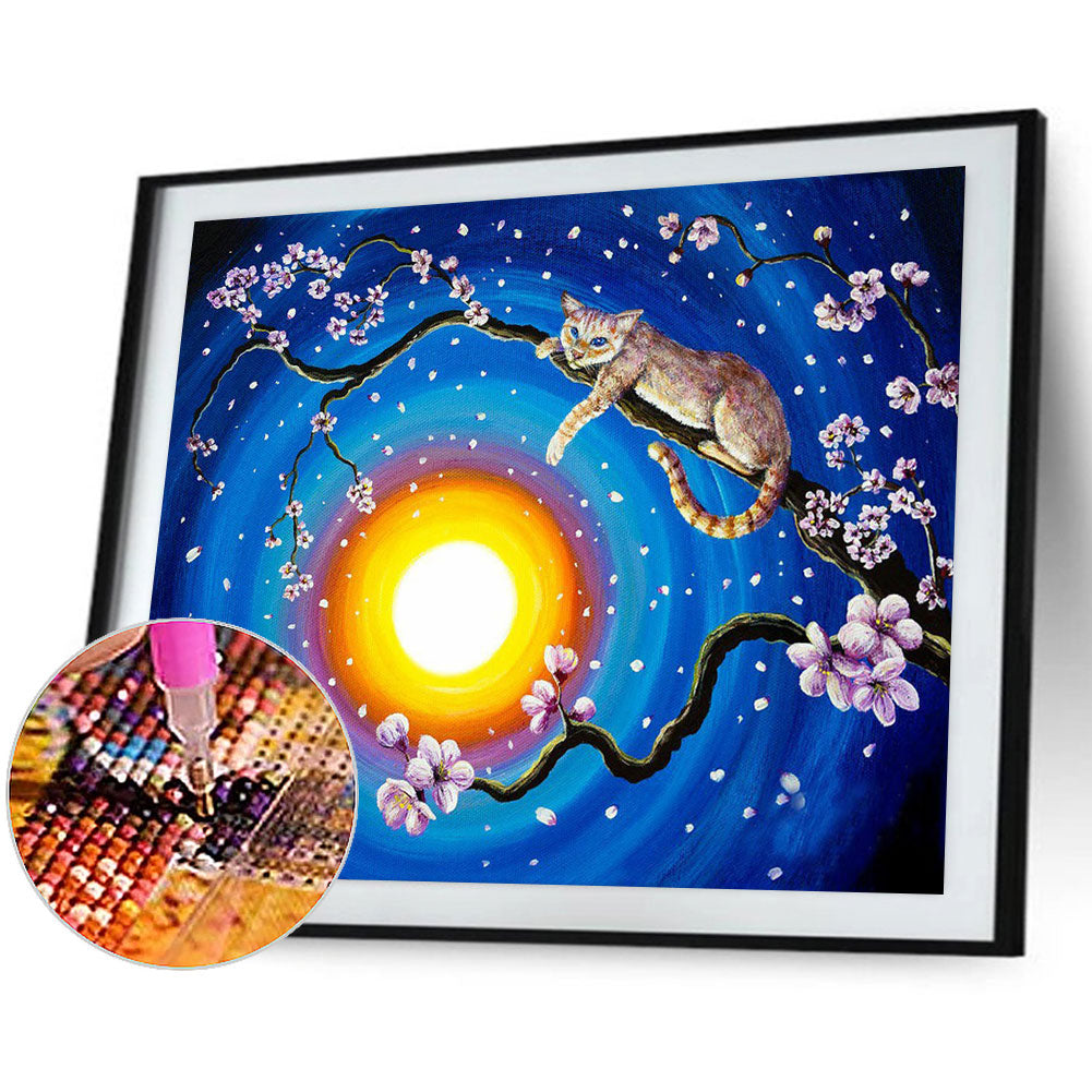 Moon Cat - Full Round Drill Diamond Painting 40*30CM