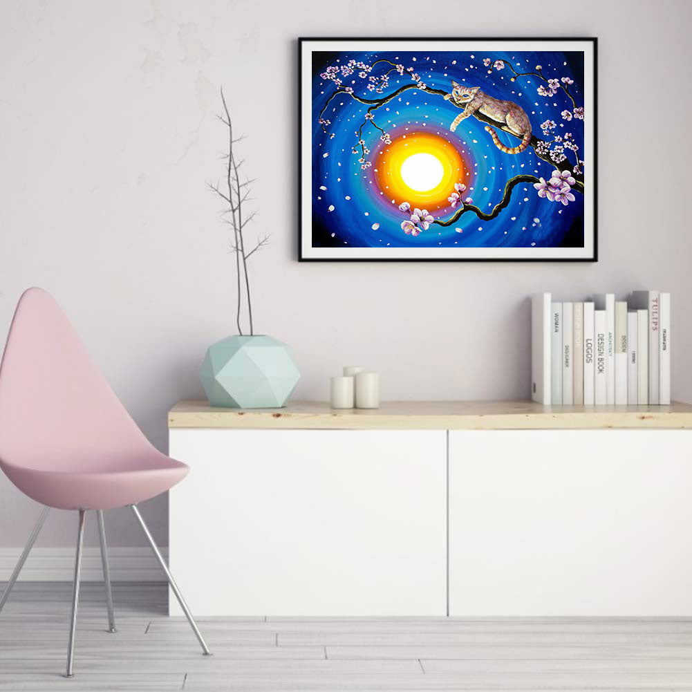 Moon Cat - Full Round Drill Diamond Painting 40*30CM