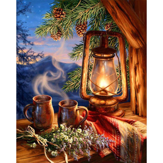 Warm Tea Oil Lamp - Full Square Drill Diamond Painting 30*40CM