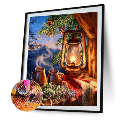 Warm Tea Oil Lamp - Full Square Drill Diamond Painting 30*40CM