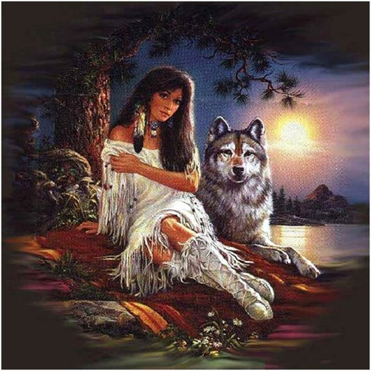 Girl And Wolf - Full Round Drill Diamond Painting 40*40CM