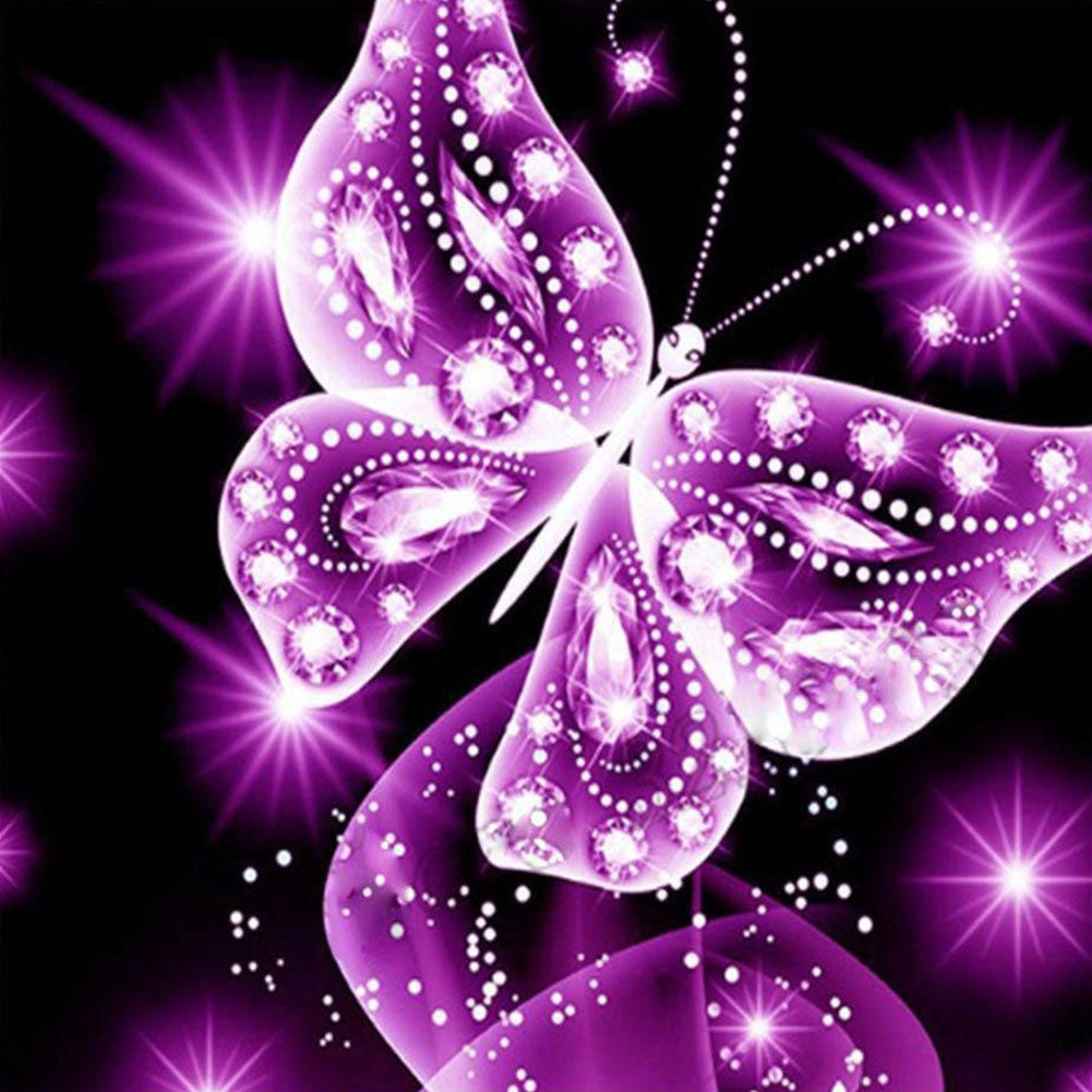 Purple Butterfly - Full Round Drill Diamond Painting 30*30CM