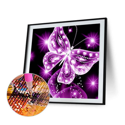 Purple Butterfly - Full Round Drill Diamond Painting 30*30CM