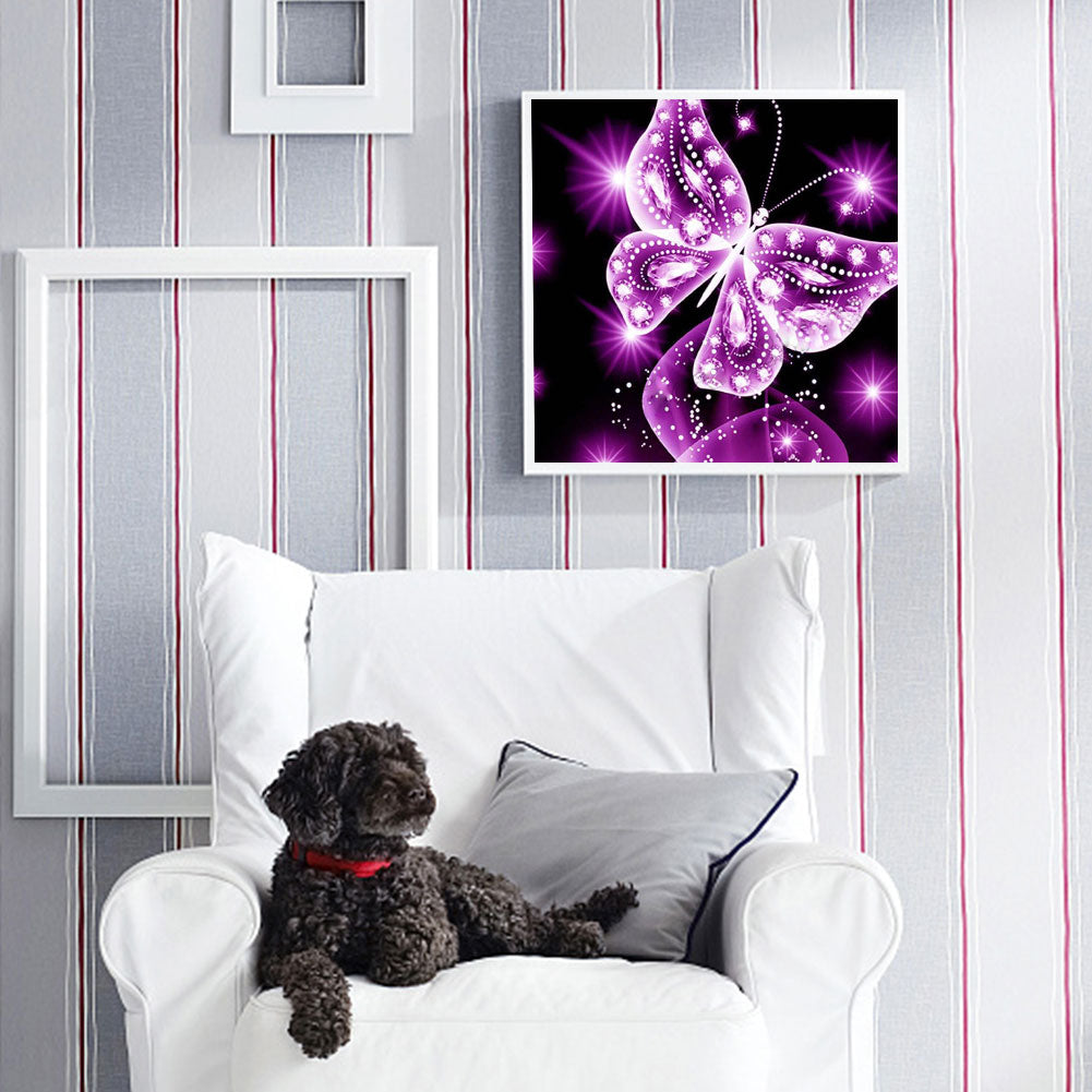 Purple Butterfly - Full Round Drill Diamond Painting 30*30CM