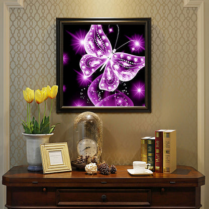 Purple Butterfly - Full Round Drill Diamond Painting 30*30CM