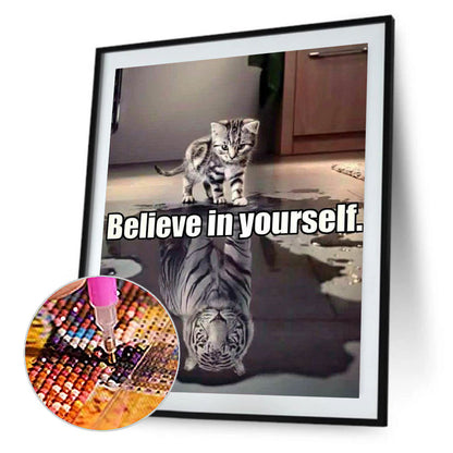 Cat Reflection White Tiger - Full Round Drill Diamond Painting 40*50CM