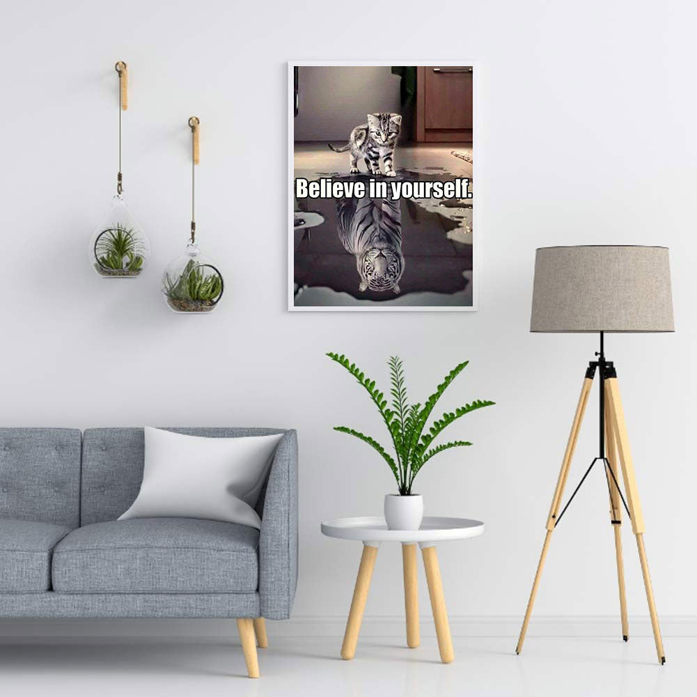 Cat Reflection White Tiger - Full Round Drill Diamond Painting 40*50CM