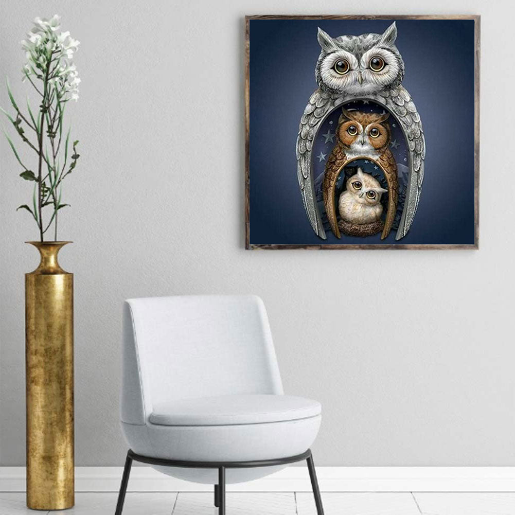 Owl Family - Full Square Drill Diamond Painting 40*40CM