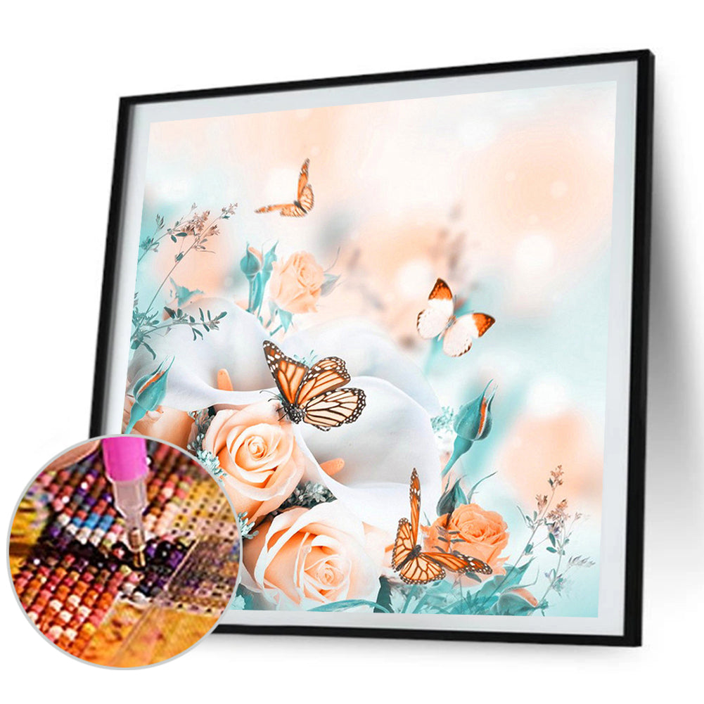 Butterfly On Rose - Full Square Drill Diamond Painting 30*30CM