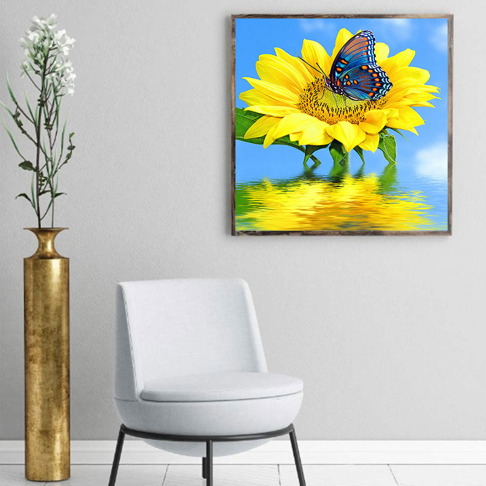 Sunflower Butterfly - Full Round Drill Diamond Painting 40*40CM