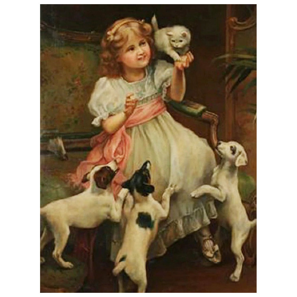 Little Girl And Puppy - Full Round Drill Diamond Painting 30*40CM