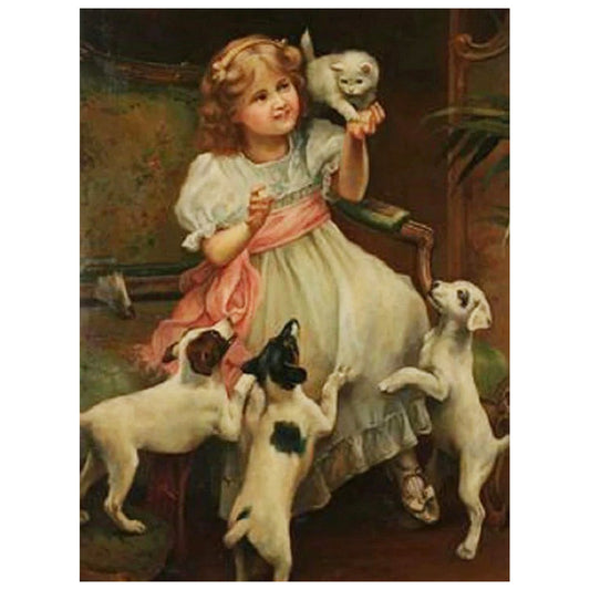 Little Girl And Puppy - Full Round Drill Diamond Painting 30*40CM