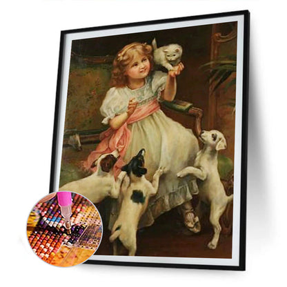 Little Girl And Puppy - Full Round Drill Diamond Painting 30*40CM
