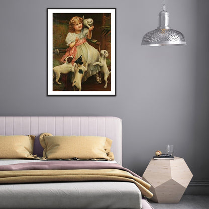 Little Girl And Puppy - Full Round Drill Diamond Painting 30*40CM