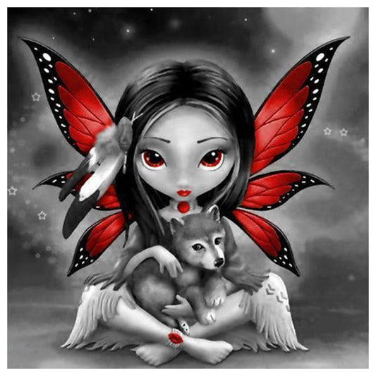 Wolf And Butterfly Girl - Full Square Drill Diamond Painting 30*30CM