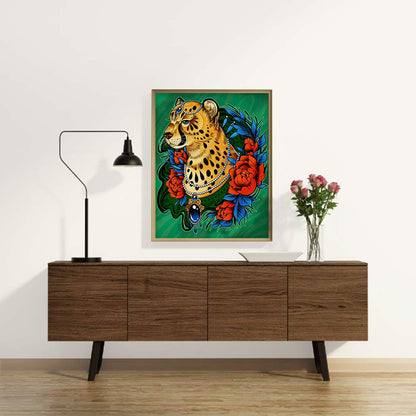 Flower And Leopard - Full Round Drill Diamond Painting 30*40CM