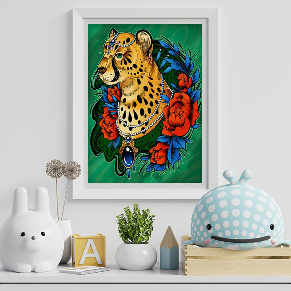 Flower And Leopard - Full Round Drill Diamond Painting 30*40CM