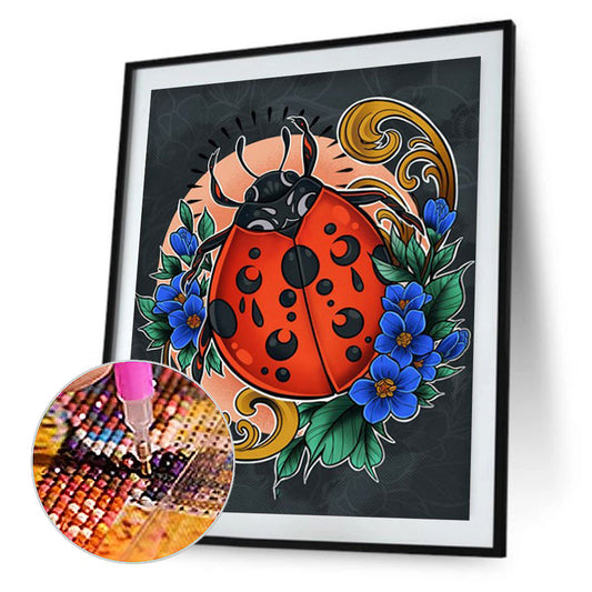 Flower And Ladybug - Full Round Drill Diamond Painting 30*40CM